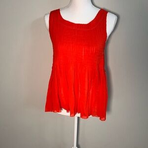 Vanessa Virginia Red Micro-Pleated Tank | Lightweight Cotton